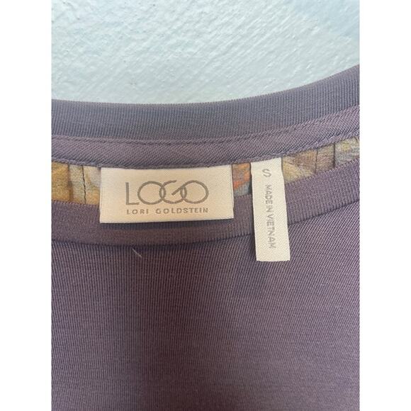 LOGO Lori Goldstein 3/4 Sleeve Chiffon Back Knit Tunic Top Grey Women's Small - Picture 4 of 6